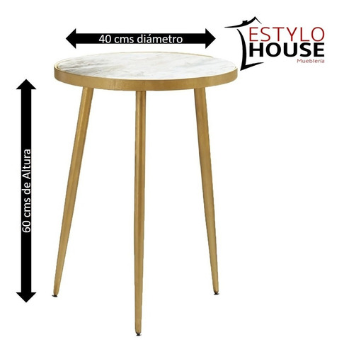 Imagen 4 de 7 de Mesa Auxiliar Minimalista Dorada, Tapa Sensación De Mármol