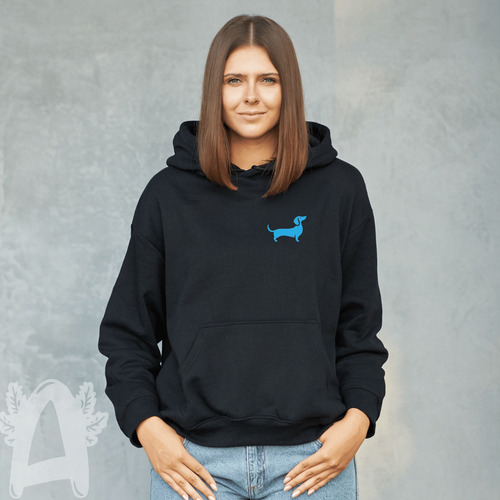Sudadera Negra Casual Unisex Perro Salchicha Mascota Moda