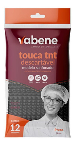 Touca Vabene Tnt Descartável Preta C/12 Uni Tam:único