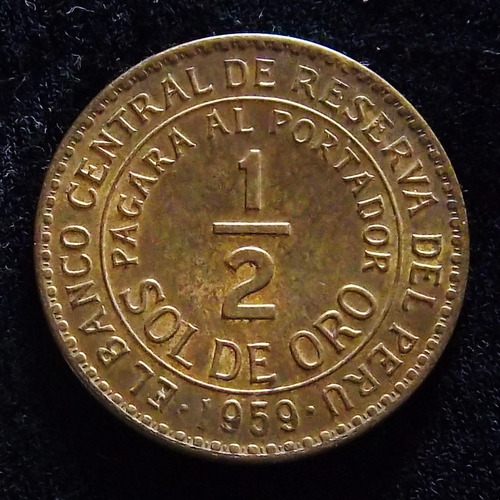 Perú 1/2 Sol De Oro 1959 Sin Circular Km 220.5