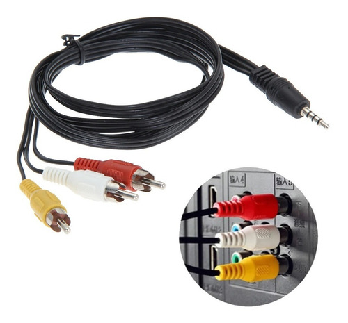 Imagen 3 de 5 de Cable Adaptador 3 Rca Macho A Mini Plug 3.5 Mm De 1,5 Metros