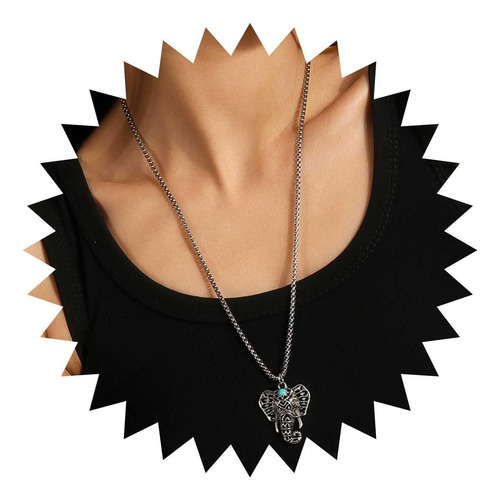 Xduargs Collar Boho De Elefante Turquesa, Collar Con Colgant