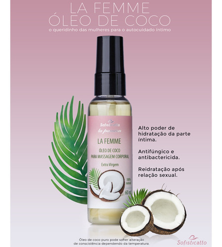 Óleo De Coco Extra Virgem Para Massagem La Femme 60ml