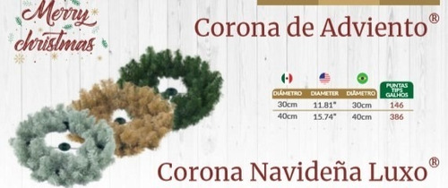 Corona Navideña De Adviento 40 Cm, Artificial, Blanco O Verd