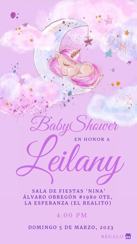 Invitación Digital Babyshower Unicornio Personalizada 
