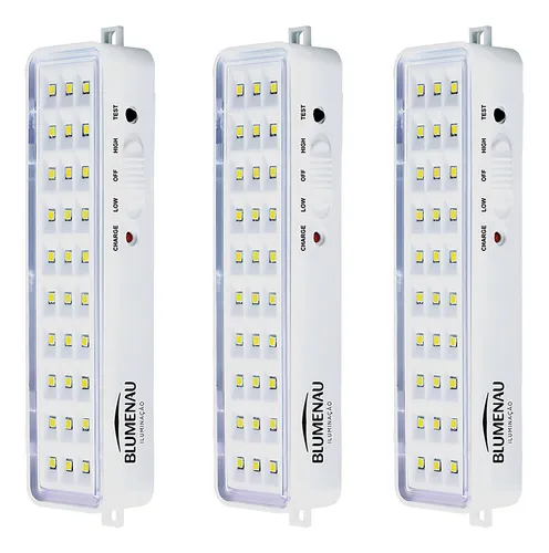 comprar Kit 3 Luminárias De Emergência 30 Leds Recarregável Bivolt Cor Branco 110vu002F220v