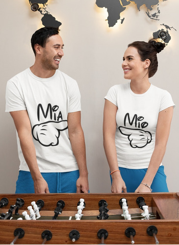 Pack 2 Poleras Mia Mio Pareja Estampadas Enamorados Algodon