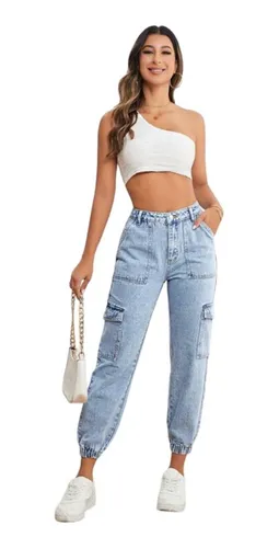 Jean Pantal n Cargo Con Pu o Casual Tendencia Mujer Cuotas sin