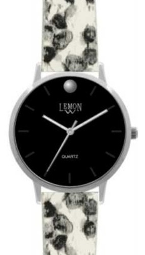 Reloj Mujer Lemon Malla Pu Color Negro Print  L1543-01