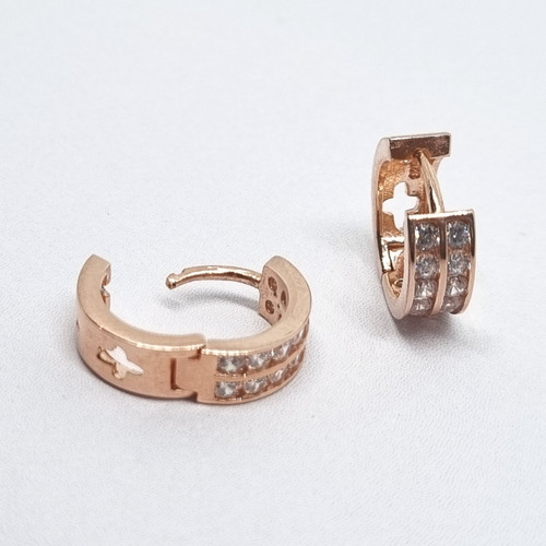 Imagen 5 de 7 de Aros Plata Rose Rodinada Argolla Micro Pave 15 Mm 3,6 Grs