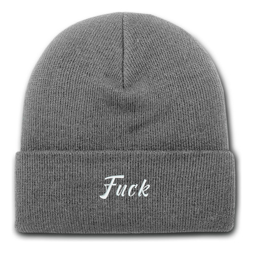 Gorro Lana Rocky Gris Bordado Fuck Texto Dad Street Blanco