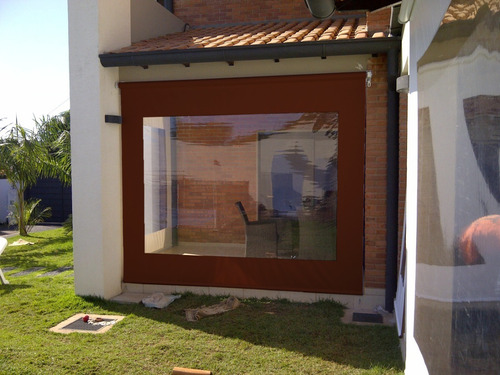 Toldos Retrateis Cortina Completo Sob Medida Cor Marrom Com Visor