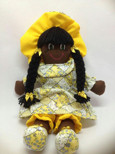 Boneca De Pano Tecido Afrodescendente 35cm