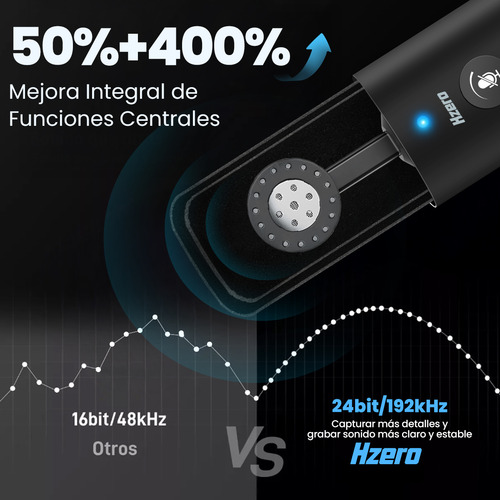 Microfono Usb Condensador Negro Con Botón De Silencio Ajuste De Volumen Modo De Reducción De Ruido Rgb Patrón Cardioide 192khz 24bit Para Podcast Gamer Grabación De Música Pc Ps4 Ps5 Hzero