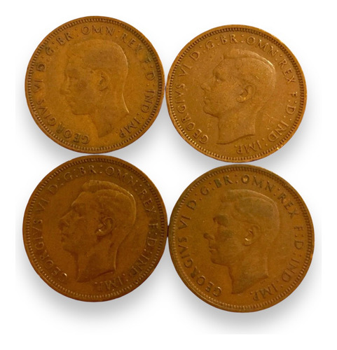 4 Monedas Inglaterra Cobre 1/2 Penny 1943, 44, 45 Y 46 (Usado)