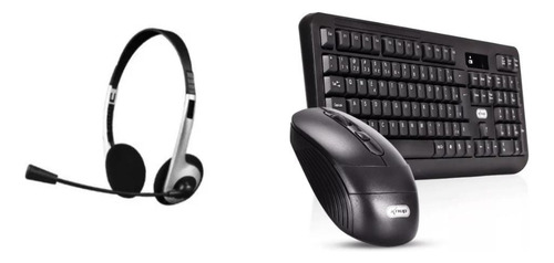 Kit Home Office Teclado E Mouse Sem Wireless Fone Com Fio Teclado Preto