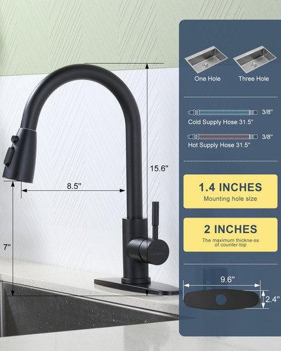Grifo De Cocina Wowow De Acero Inoxidable Negro Mate Para Fr