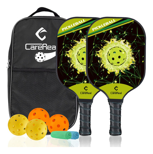 Set De 2 Palas De Pickleball De Fibra De Vidrio, 4 Pelotas,