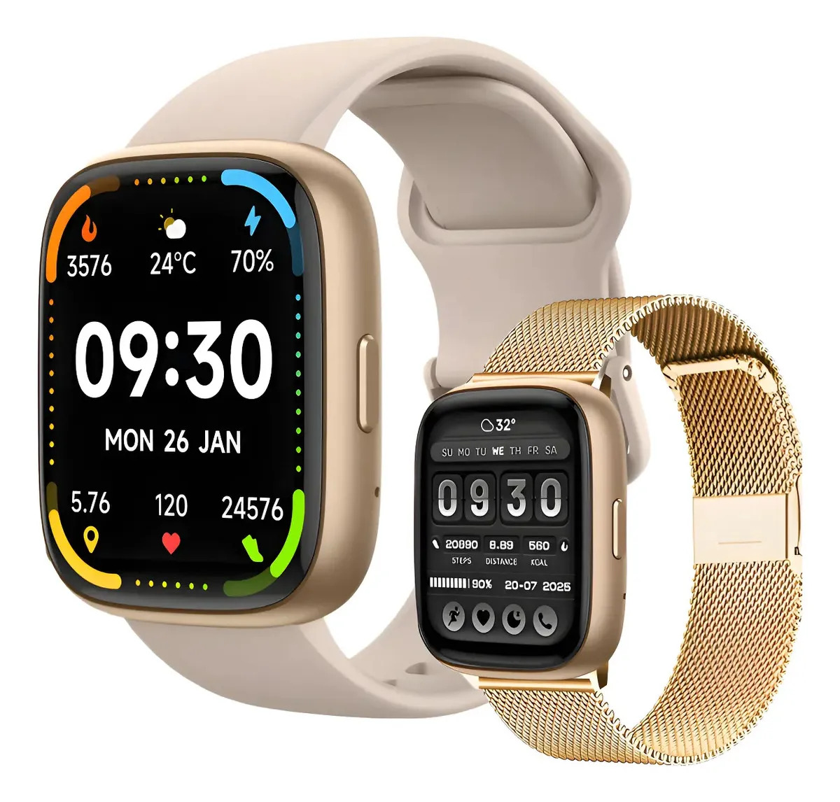 Relogio Smartwatch Alexa Ip68 Prova De Água Natação Fitness Caixa Nude Desenho Da Pulseira Milanês