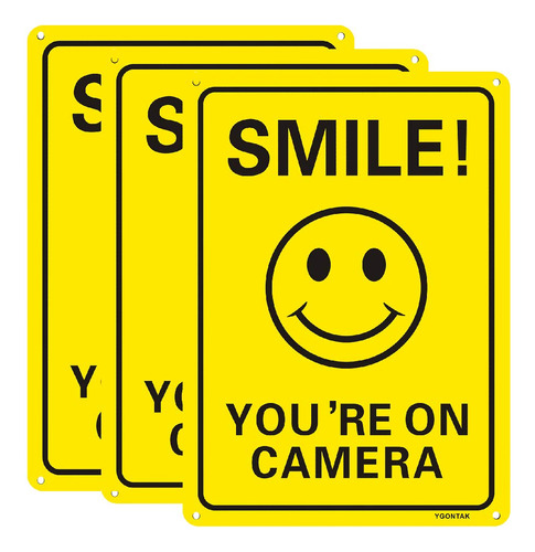 3 Pack Señal Vigilancia Video Smile You're On Camera 10.0 X