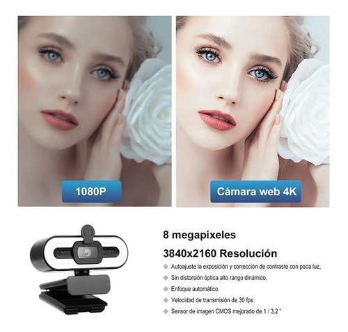 Imagen 3 de 7 de Cámara Web 4k Hd Con Micrófono Y Enfoque Automático De 2160p