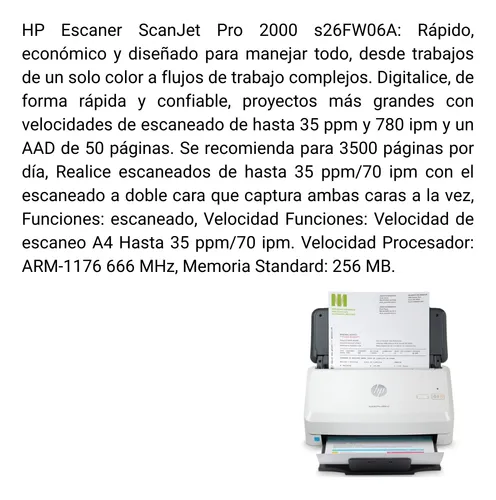 Escaner Hp Scanjet Pro 2000 S2 Con Alimentacion De Hojas