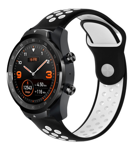 Correa Deportiva Transpirable De Lujo Para Ticwatch Pro Negro/blanco 2.2 Cm