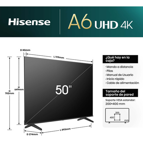 Hisense A6nv 50 4k Smart Tv Lcd-led Negro
