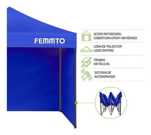 Gazebo 3x3 Autoarmable Plegable Reforzado Exterior C Paredes Color Azul