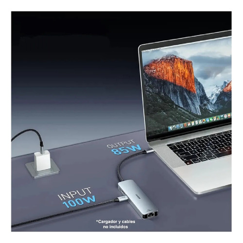 Adaptador Hub Usb 6 En 1 Usb-c Hdmi Rj45 Usb 3.0 Usb-c Pd Gris