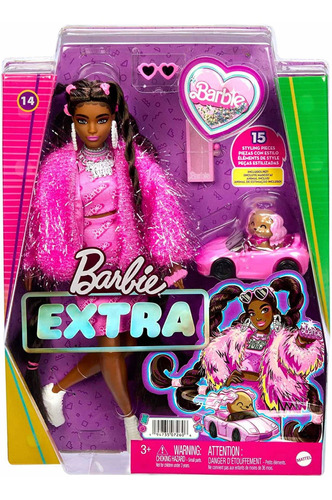 Barbie Muñeca Extra #14 Rosa Chaqueta Brillante Con Cachorro