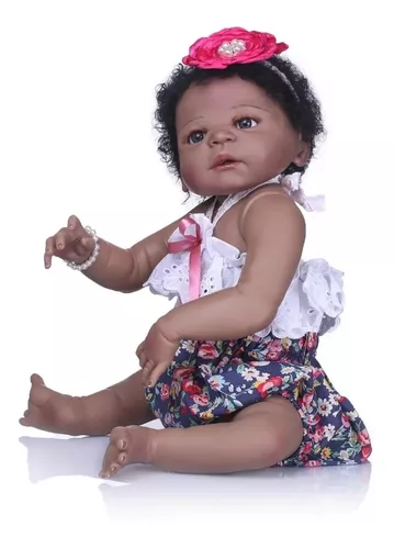 Boneca Bebê Reborn Negra Barata Morena