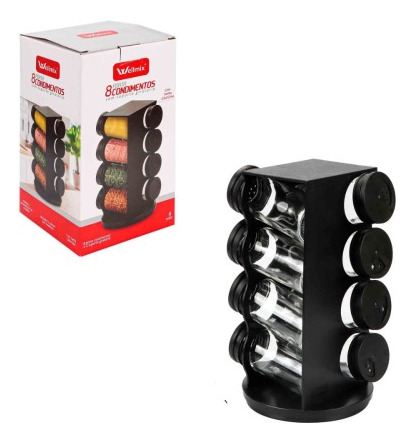 Conjunto 8 Pote Potinhos De Sal Temperos Vidro Preto