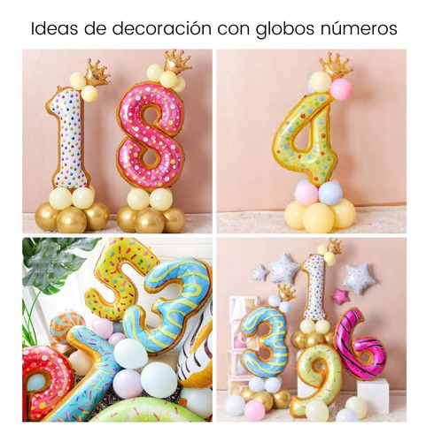 Imagen 3 de 10 de Globo Metalizado Numeros 32 80 Cm Dorado Plateado Cotillon