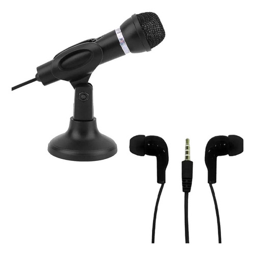 Kit Microfone Multimídia Studio Max + Fone Slim Preto Fo-11