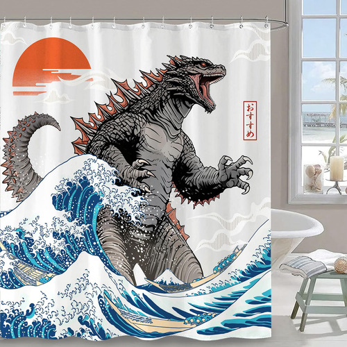 Wegklazax Divertida Cortina De Ducha De Dinosaurio Japones C