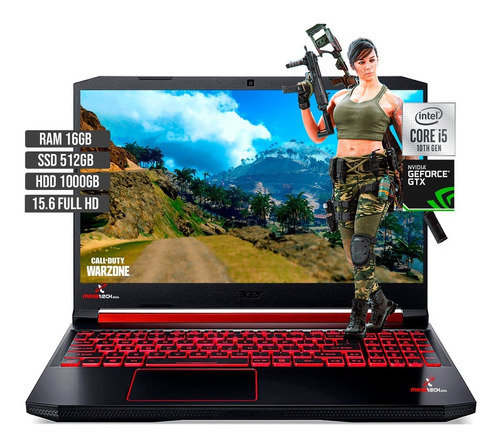 Portatil Acer Gamer Core I5 Ssd 512 Hdd 1tb Ram 16 Gtx 1650