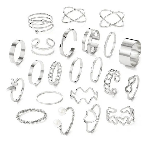 Set De Anillos De Eslabones Circulares En Forma De Corazón C