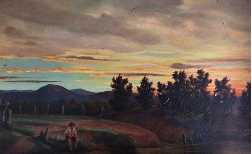 Quadro Pintura Antiga Reliquia Paisagem Pescador 20x30 T08