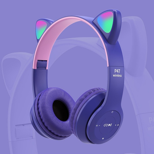 Imagen 5 de 9 de Audífonos Inalámbricos Bluetooth Led Orejas Cat Fm Sd Aux