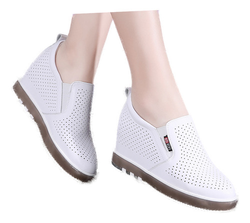 Mocasines Casuales Blancos Con Plataforma, Zapatos De Cuña H