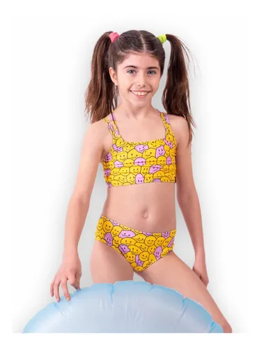 Malla Bikini Cali Niña Uv Upf50+ Top Tiras + Bombi Emoji