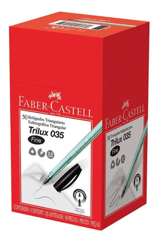 Caixa C/ 50unid Caneta Trilux Ponta Fina Preta Faber Castell