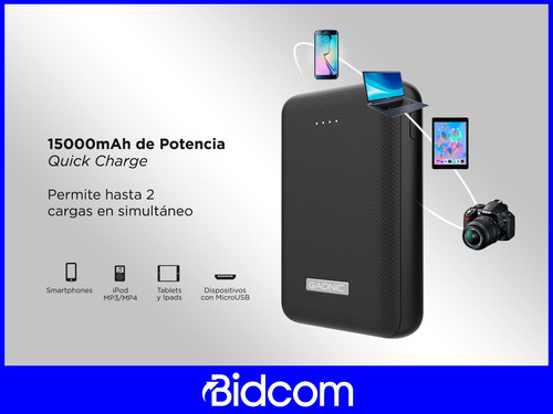 Cargador Portátil Gadnic Batería Externa 15000mah Celular Color Negro