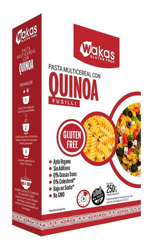 Pasta Seca Multicereal Fusilli Con Quinoa - Wakas X 250 Gr