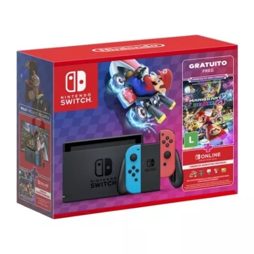 Nintendo Switch 32GB Mario Kart 8 Deluxe cor vermelho-néon, azul-néon e  preto