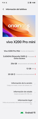 Vivo X200 Pro Mini (versión China) Dual Sim, 12 Gb - 256 Gb Totalmente Nuevo, Caja Abierta. Blanco