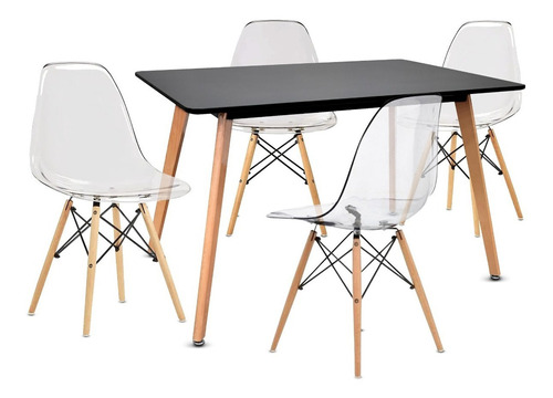 Comedor Moderno Mesa 120x80 Cm + 4 Sillas Eames Transparente Color Plástico negro Diseño de la tela de las sillas Acrílico transparente