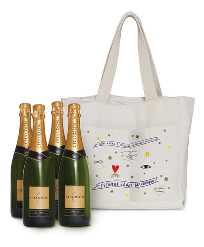 Kit 4un Espumante Chandon Reserve Brut 750ml + 1un Ecobag