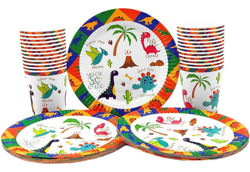 Plato De Papel Desechable Con Tema De Dinosaurio De 48 Pieza